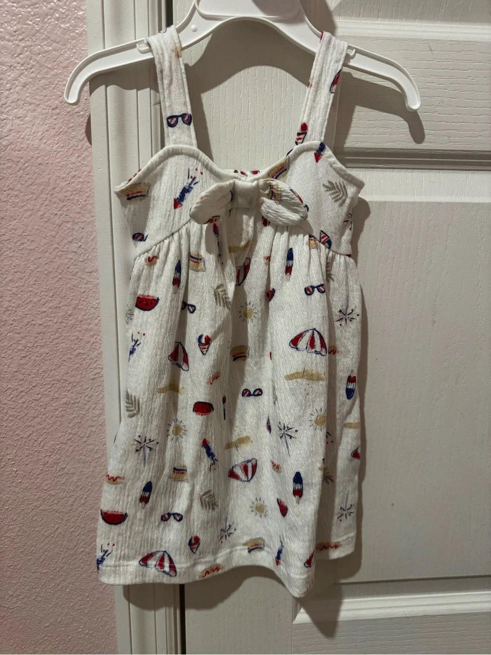 Carter's White Tank Dress with Red, Blue & Yellow Beach Print